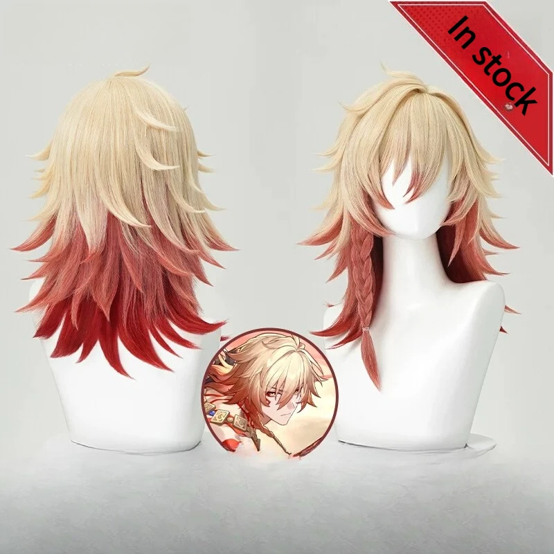 

Game Honkai Star Rail Mydei Cosplay Wig Mydeimos Yellow Hair Red Braid Role Play Party Props Giftsfor Women Men Girls