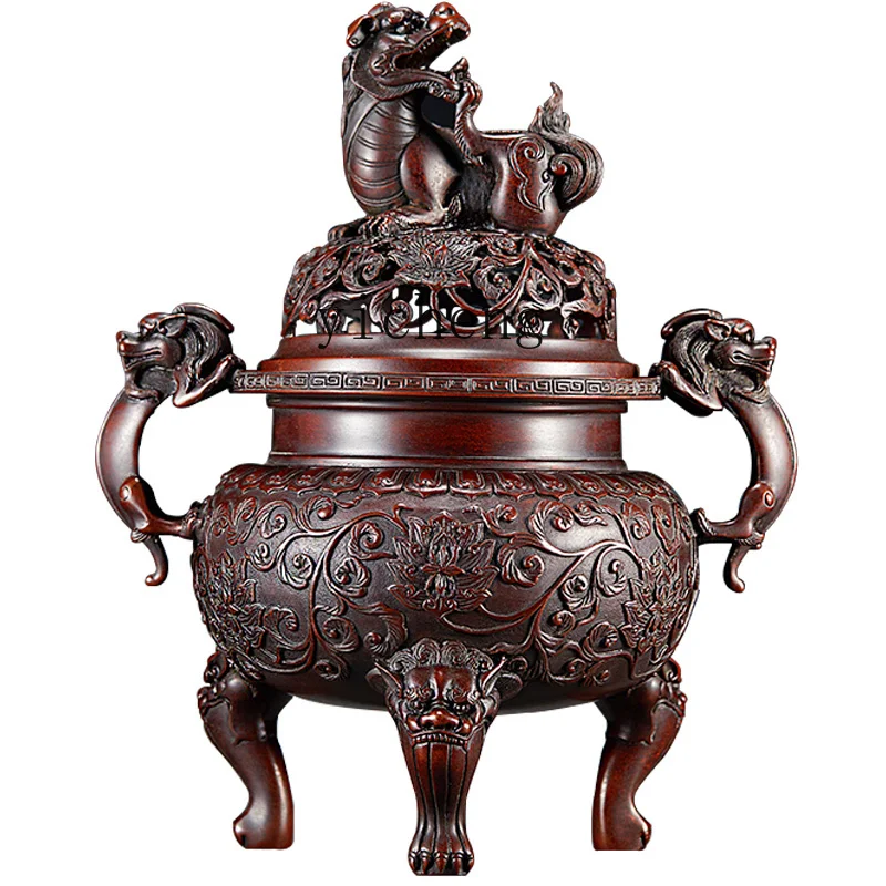 FJ-13 Wuxiangyuan Pure Copper Household Indoor Incense Burner, Gift Buddha Sandalwood Pan Incense Large Copper Incense Burner