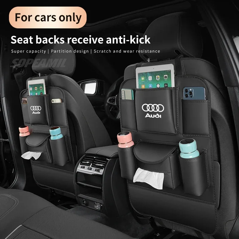 

For Audi A3 A4 A5 A6 A7 A8 RS3 RS4 RS5 RS6 S3 S4 S5 Q3 Q5 Q7 Q8 Car Seat Back Multi-pocket Storage Bag Seat Rear Anti-kick Pad