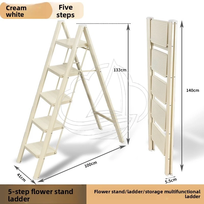 Ladder stool, home folding ladder, thick zigzag ladder, cream style climbing ladder, multifunctional storage rack, plant rack
