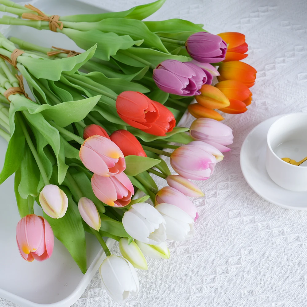 5pcs Artificial Tulip Bouquet Silicone Fake Flowers Party Decoration Living Room Table Centerpiece Floral Arrangement Decoration