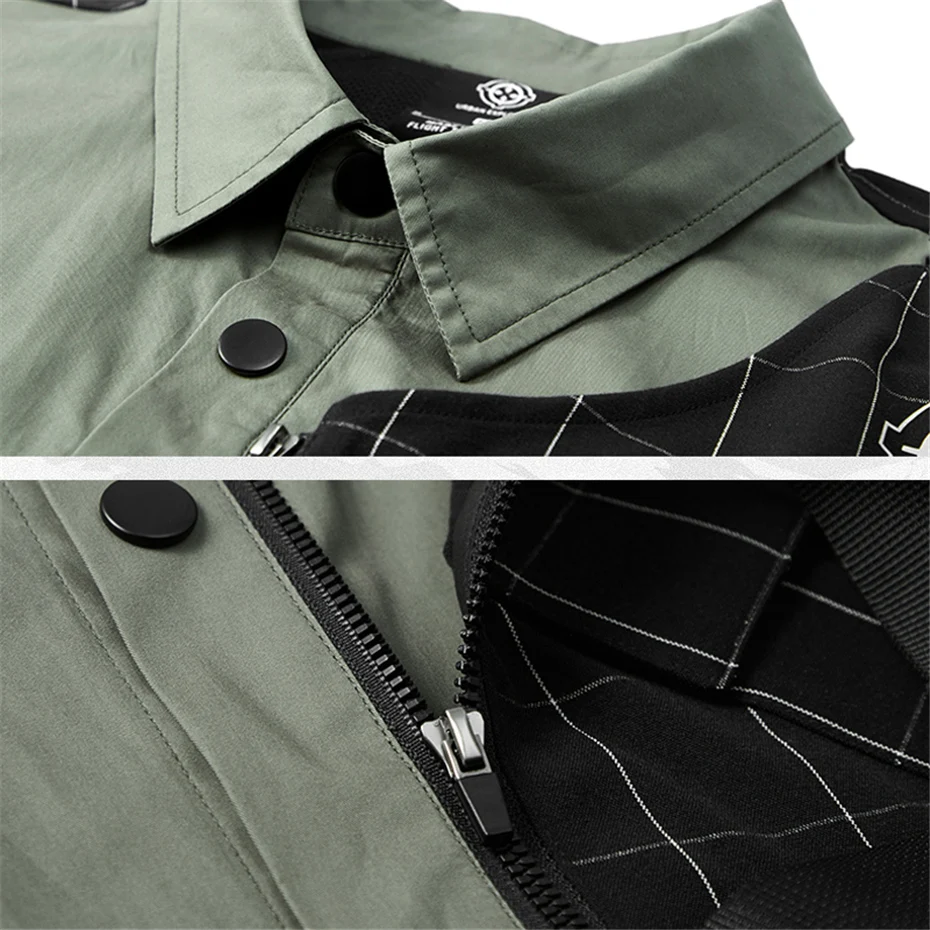 Green Cargo Shirt Men Spring Autumn Long Sleeve Shirts Military Shirt Hip Hop Streetwear Techwear Detachable Patchwork Design