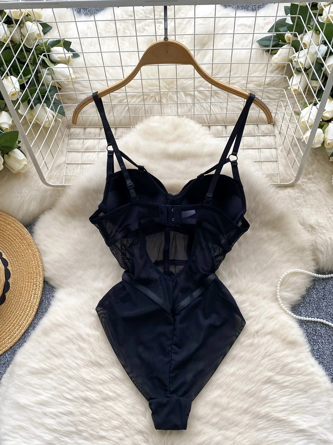 Sexy Bandage Camisole Bodysuit Women Straps Transparent Mesh Bra Padded Slim Jumpsuit Top T-shirt Corset Bustier Summer 63926