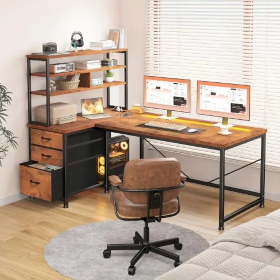 Computer Desk with 3 Drawers Shelf for Bedroom Home Office: Engineered Wood, White, Spacious Storage Modern Design