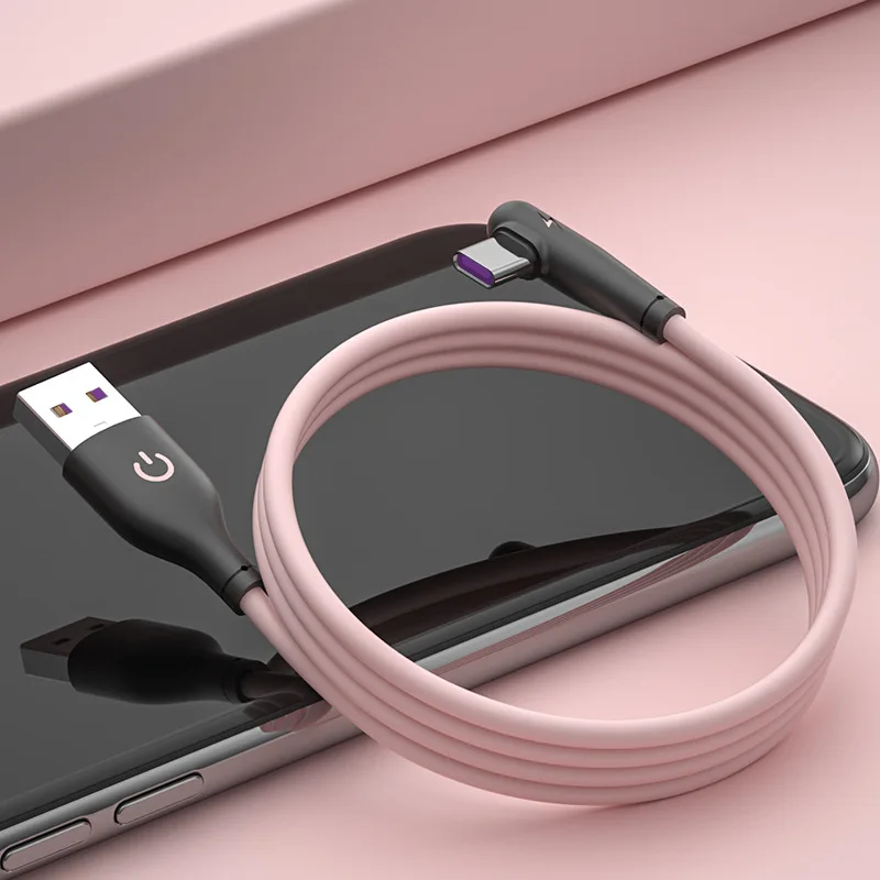 Kabel data siku tipe-c, kabel pengisian daya Cepat silikon cair cocok untuk Xiaomi LeEco kabel pengisian daya ponsel cepat