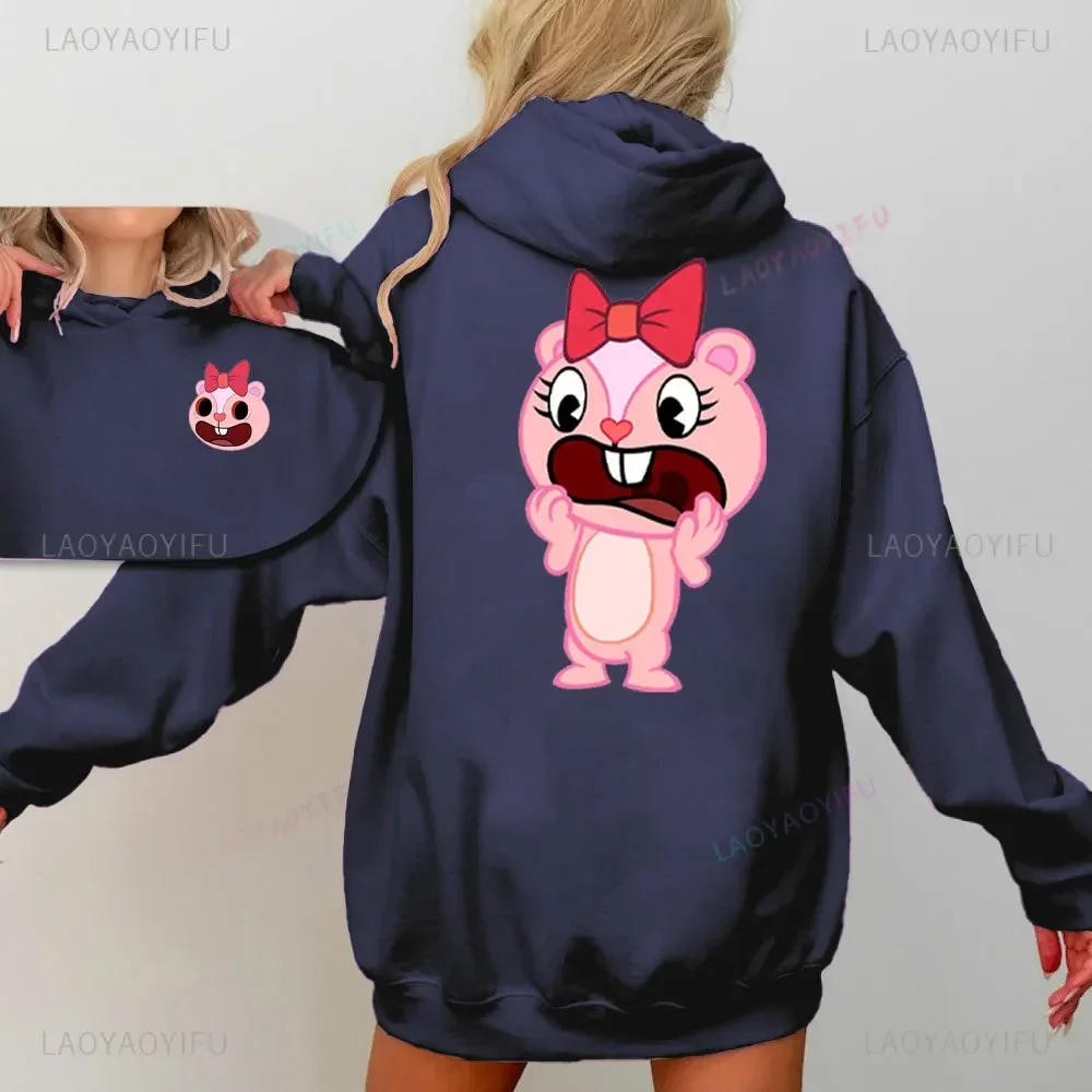 Funny Hug Happy Tree Friends Cartoon Graphics Boy Girl Hoodie Friend Pullover Winter Warm Drop-shoulder Sleeve Sweatshirt Tops