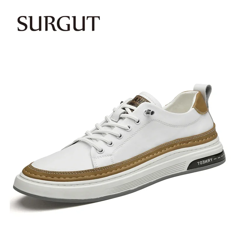 SURGUT Men Casual Shoes Split Leather Board Men Anti-skid Wear-resistant Cushioning Comfortable Shoes Size 37-45