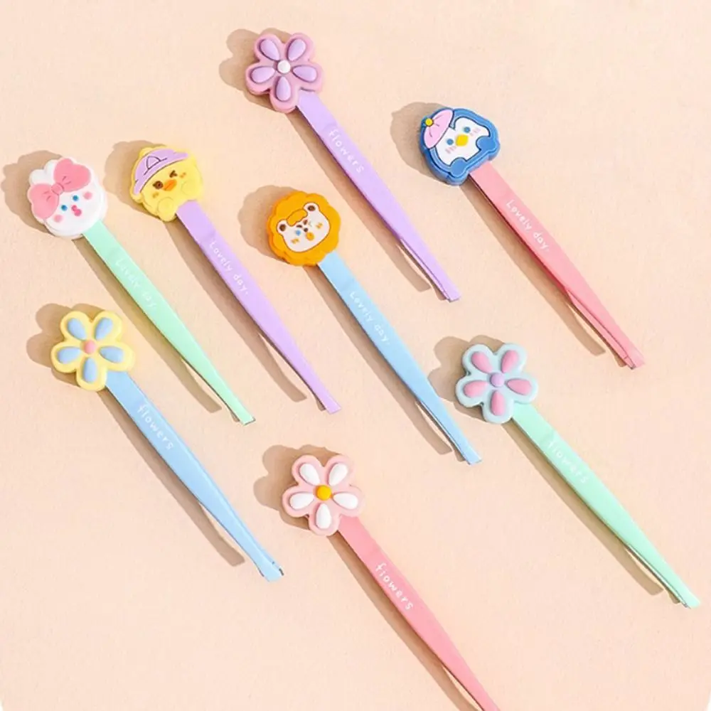 Hair Removal Stainless Steel Slanted Brow Clips Flat Tip Animals Cartoon Eyebrow Tweezer Flowers Cute Fine Hairs Puller Women