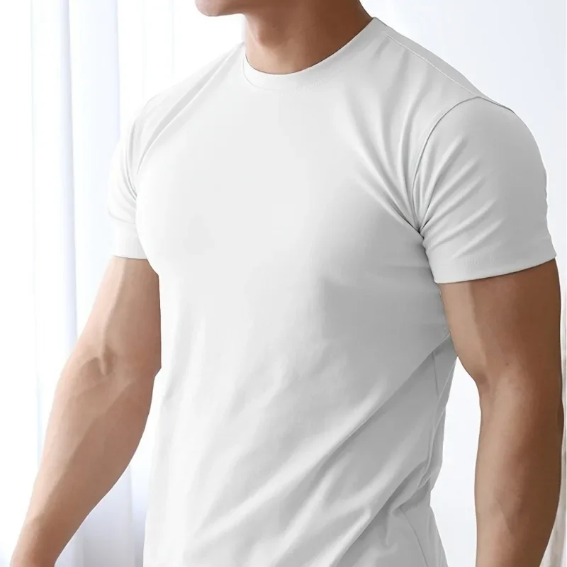 Men\'s Summer Gym Fitness Compression T-Shirt Casual Clothing Skinny Slim Stretch Short Sleeve Tee Male Bodybuilding Sweatshirt