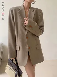 [Lanmrem] Büro Dame lose Blazer für Frauen einreihige Khaki Temperament Jacken Mode Herbst neuen Mantel cp3087