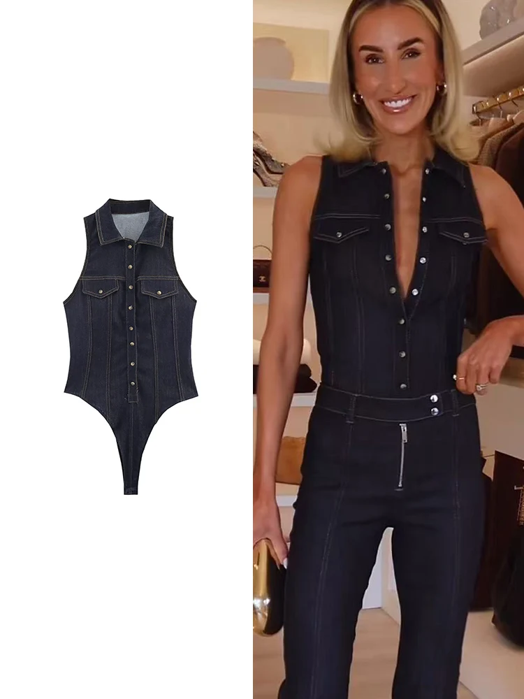 المرأة الجديدة الرجعية الدنيم ارتداءها أزياء الصلبة أكمام نحيل داخلية مع جيوب مثير سليم المناسب بذلة الصيف سيدة #1