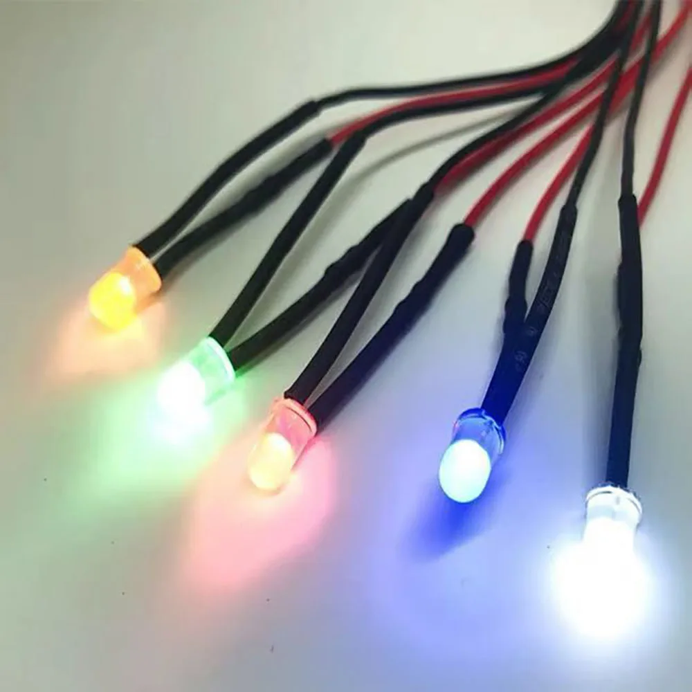 10-100pcs 3mm/5mm Red/Green/Blue/RGB white UV DC12V Round Pre-Wired Water Clear LED With Plastic Holder