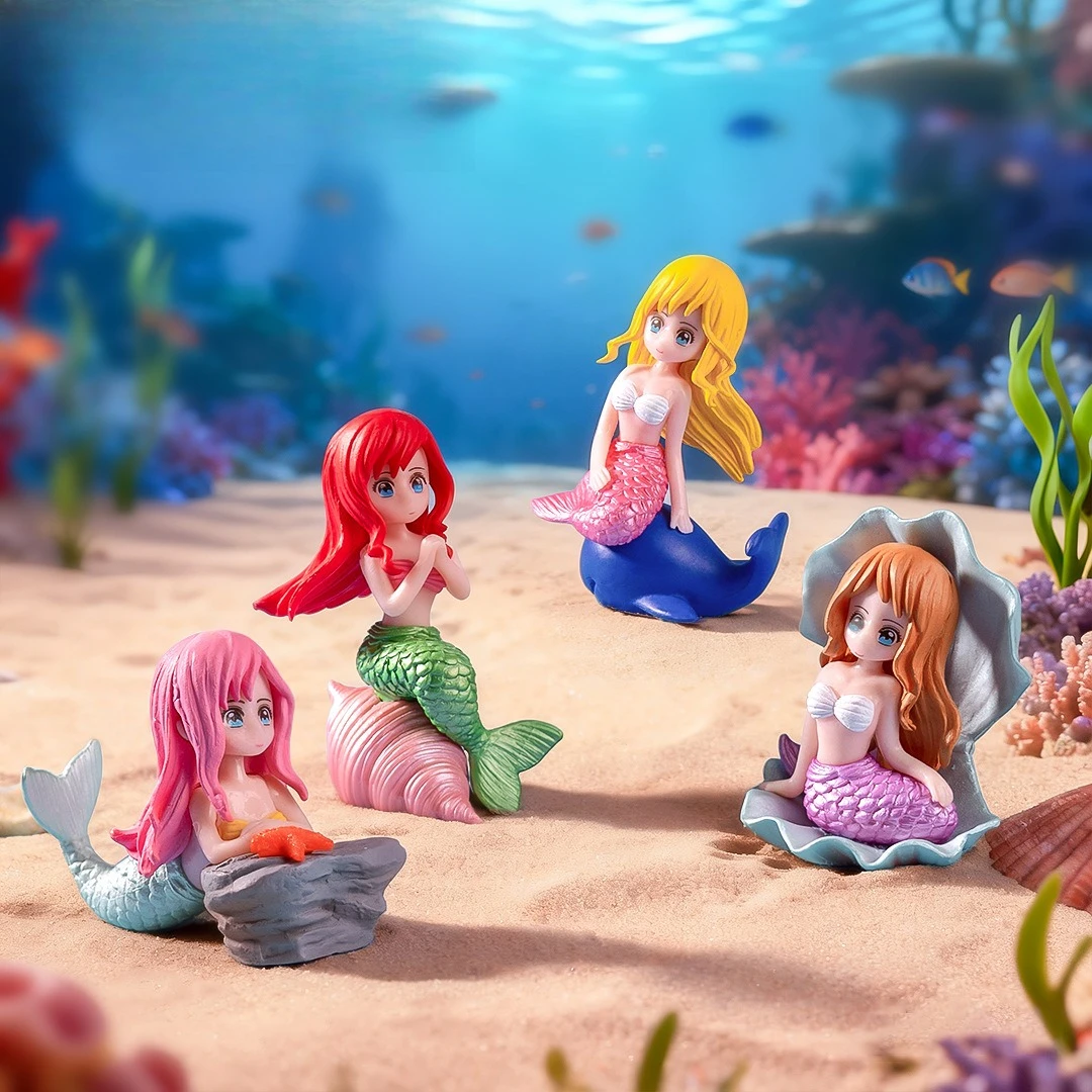 4 Shell Mermaid micro Landscape DIY Fish Tank Small Ornament Creative cartoon doll PVC Ocean Landscaping Decorative Accessories