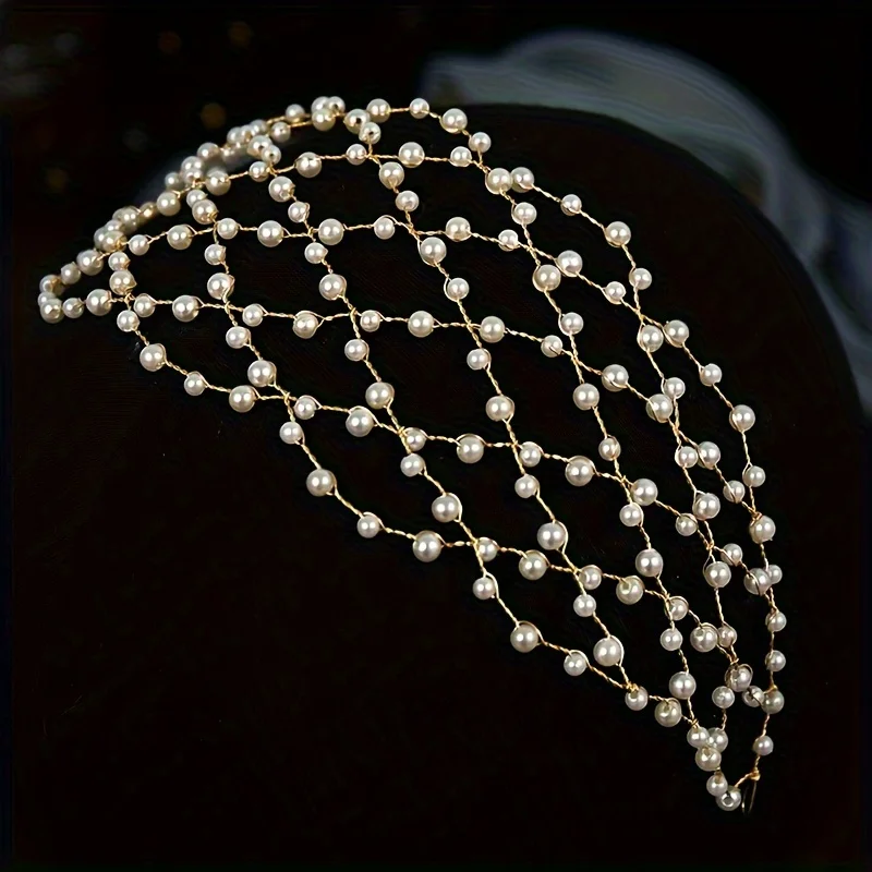 Handmade Pearl Hair Vine Headband Fashion Leaf  Hairband Tiara Bridal Wedding Hair Accessories Jewelry Hair Vine Headband