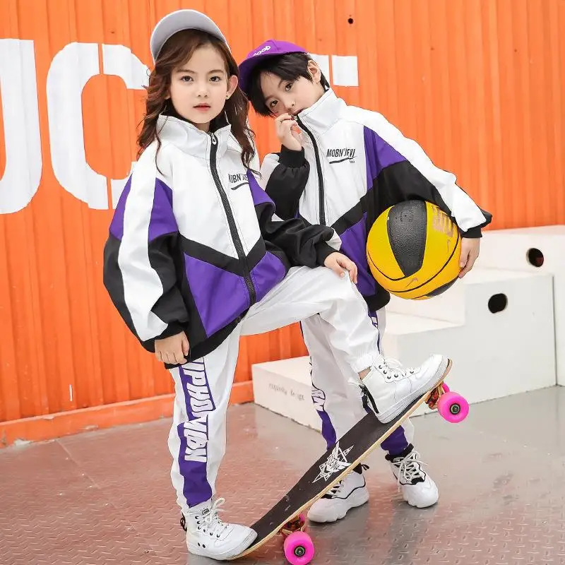 Kid Cool Hip Hop Clothing Zip Up Windbreaker Bomber Jacket Top Streetwear Jogger Pants for Girls Boys Jazz Dance Costume Clothes