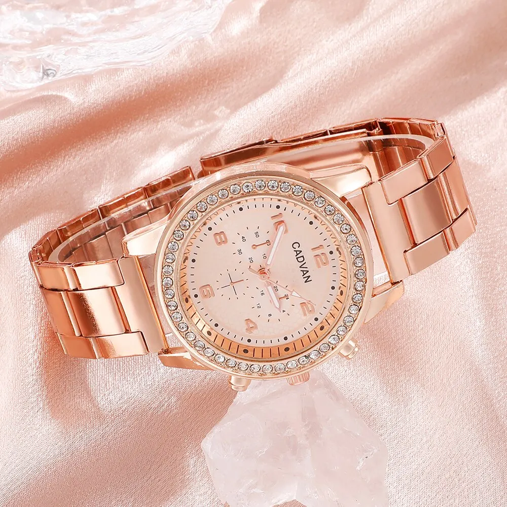 6PCS Set Women Rose Gold Luxury Quartz Watch Rhinestone Fashion Wristwatch Casual Ladies Watches Bracelet Set Clock Montre Femme