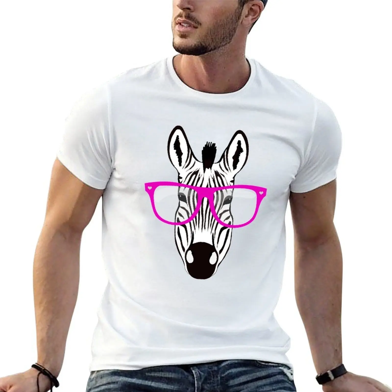 

zebra, pink glasses, hipster,nerd,vintage look,80s T-Shirt cotton t shirt man man t shirts for men T-Shirt