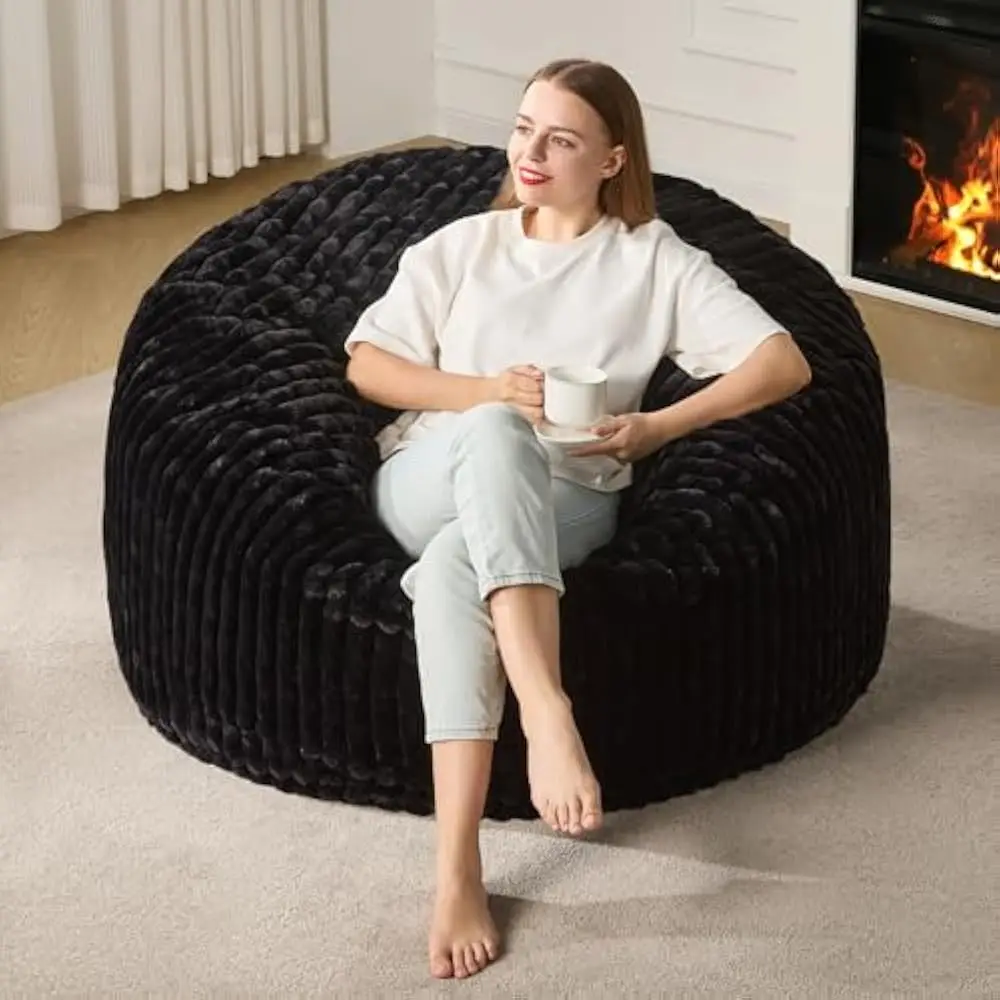 4ft Bean Bag Chairs, Large Beans bags Chair with Dutch Corded Plush Cover Big Bean Bag Chair for Living Room Bedroom Dorm Office