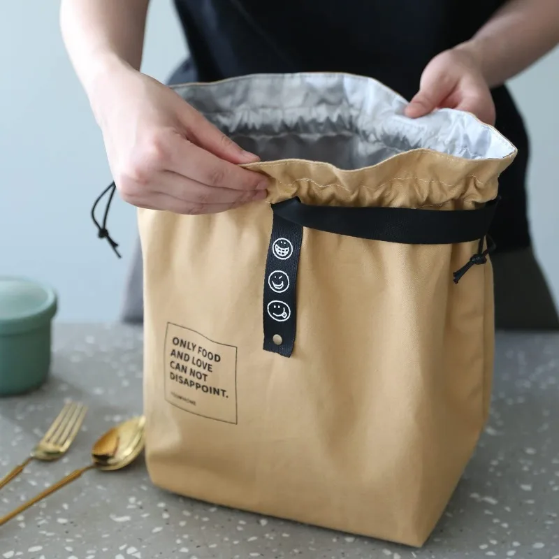 Doppelschichtige tragbare Lunchbox-Tasche mit Kordelzug für tägliche Reisen, Outdoor-Lebensmittelaufbewahrung, Isolierung und Frische, Konservierungstasche