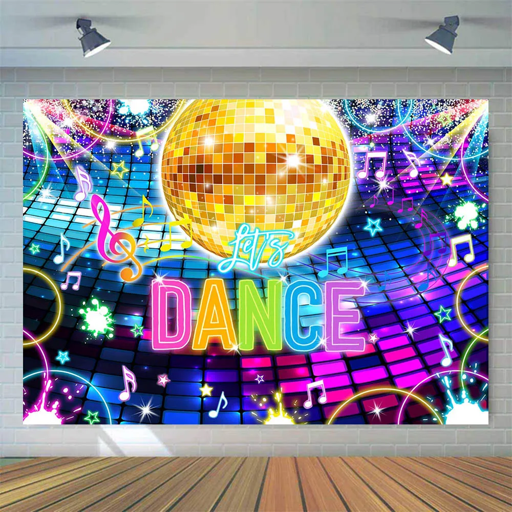 Mocsicka Let's Dance Adult Birthday Backdrop Disco Ball Neon Lights Retro 70s80s Dance Party Photo Background Studio Shoot Props