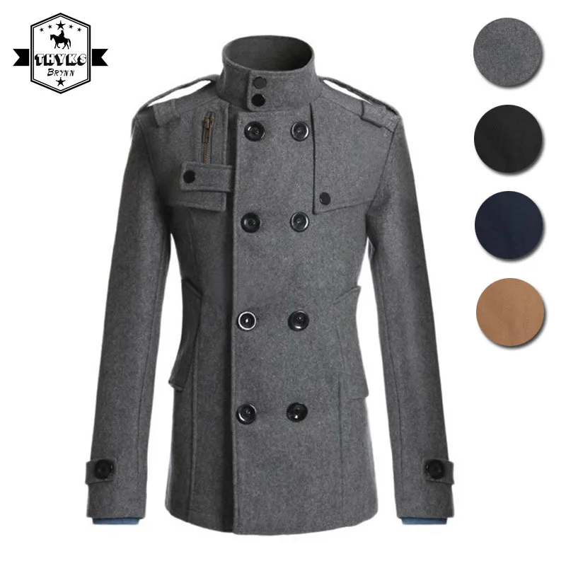 

New Double Breasted Woolen Overcoat Mens British Style Fashion Slim Windbreaker Jacket Solid Casual Business Stand Collar Coats