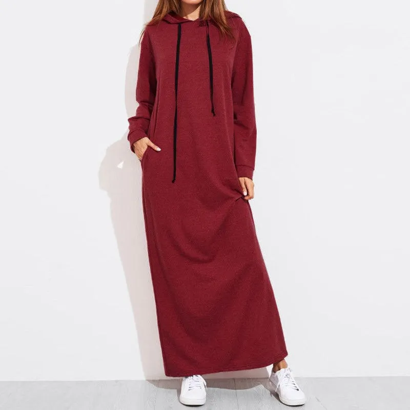 Hooded Long Hoodie Dress Women Muslim Casual Clothing 2024 Eid Sweatshirt Long Dresses Khimar Turkey Robe Ramadan Islam Abaya