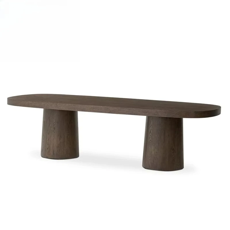 Modern Retro Style Design Thick Top Surface Meeting Restaurant Solid Wood Dining Table and Chair Set Hotel Slabs Oval Table