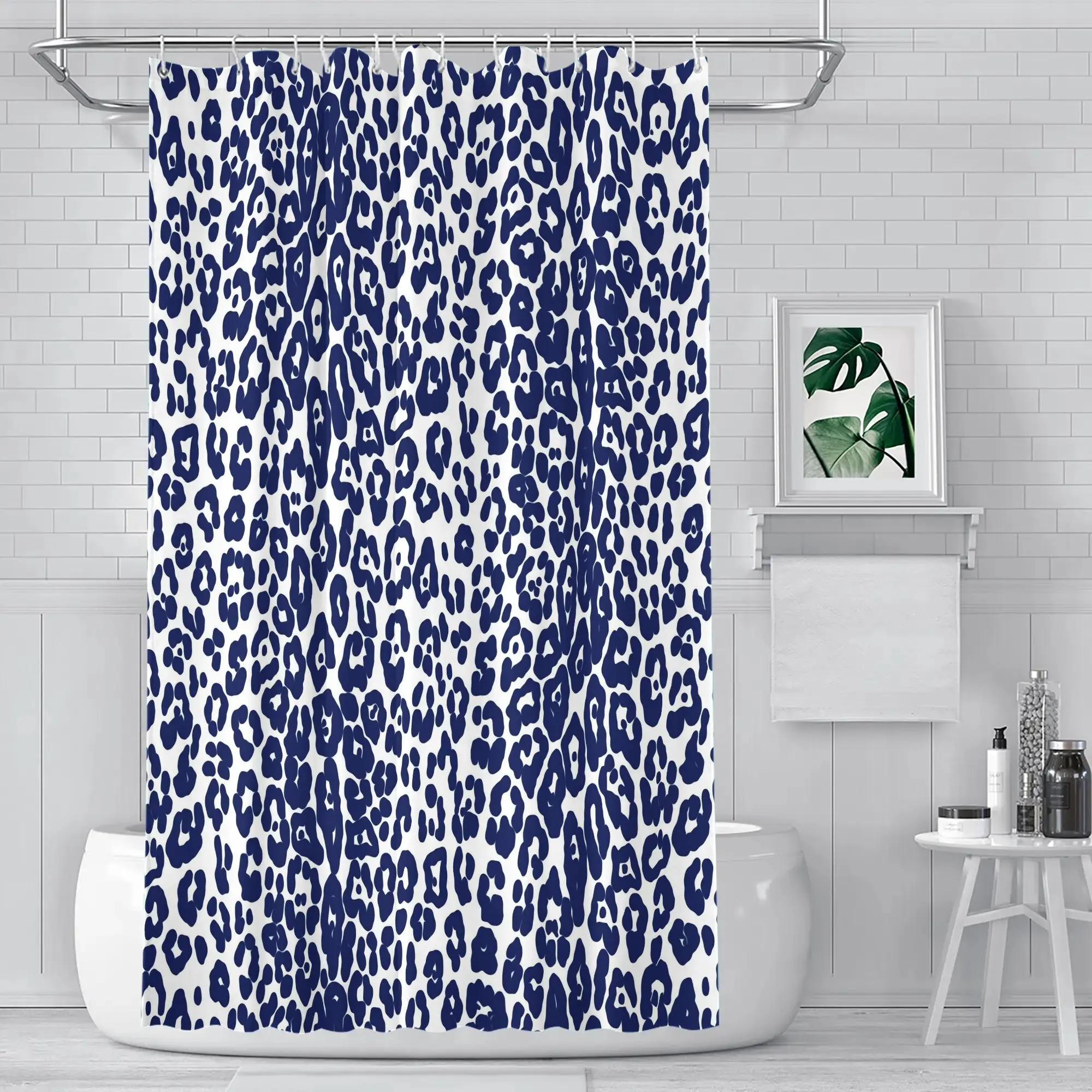Blue Leopard Print Waterproof Shower Curtain Luxury Tropical Animal Print Bathroom Decor Curtain Accessories 90x180cm