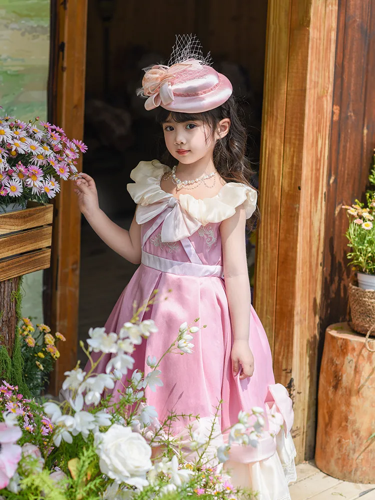 Girls Party Dresses Elegant Victorian Retro Lolita Dress Luxury Evening Girl Princess Dress Children Cinderella Pink Ball Gown