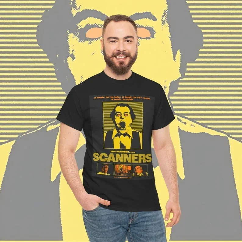 Scanners T-shirt - Retro Sci-fi Horror Tee, Graphic Novel Shirt, Nostalgic Movie Fan Top, Vintage Space Theme Apparel