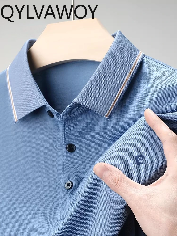 QYLVAWOY Men's Polo Shirts Loose 92% Mulberry Silk T Shirts for Man Short Sleeve Lapel Tops Tee Shirt Summer Ropa De Hombre