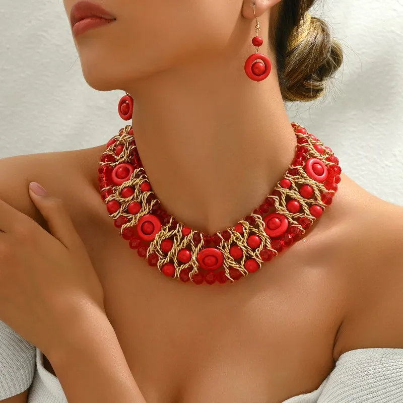 1 pair of earrings +1 pair of necklaces, women's fashion jewelry set, Bohemian style, suitable for everyday gifts!