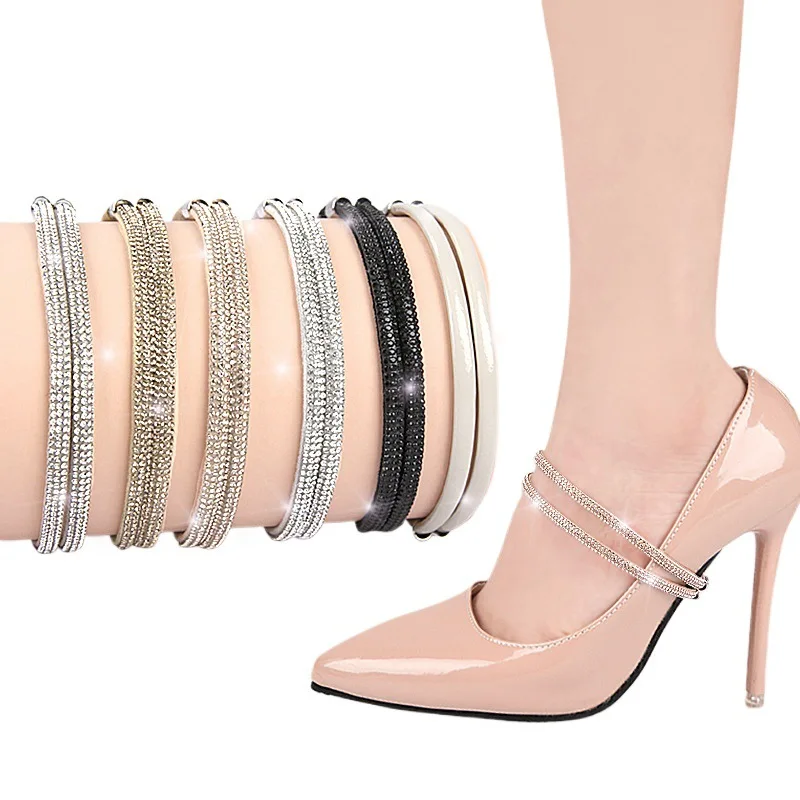 New Women's High-Heel Fixed Ankle Shoelace Sandal Anti-Slip Heel Straps Fashion Rhinestone Elastic Shoelaces Shoe Accessories