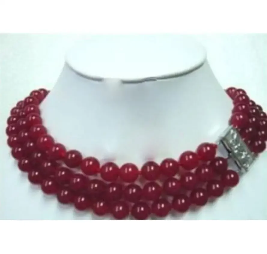 Fine jewelry  fine jewelry Natural 3row 8MM Surrounded Blood Red necklace