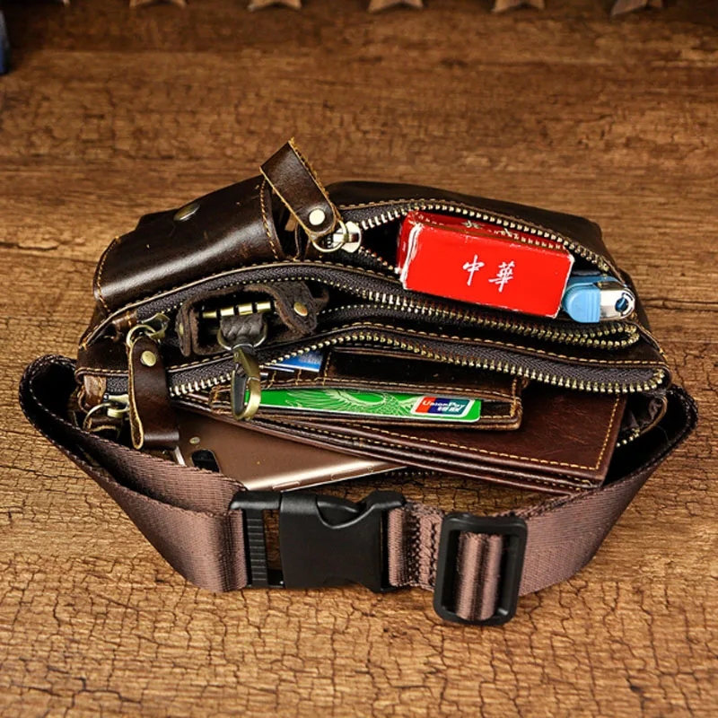 Men's Genuine Leather  Waist Bag Vintage Sling Chest Bag  Messenger Shoulder Purse Pouch Fanny Pack  Belt Bags  Business Clutch