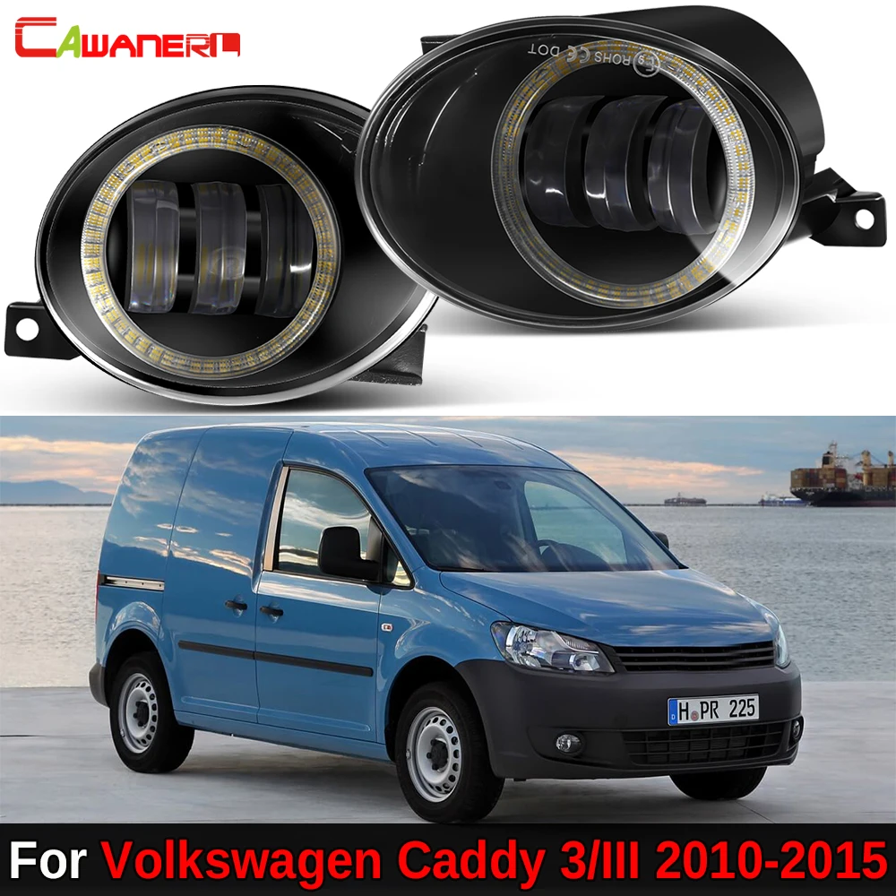 2 Pieces Car 9006 LED Fog Light with Canbus Decoder Angel Eye DRL Daytime Running Lamp For VW Volkswagen Caddy 3/III 2010-2015