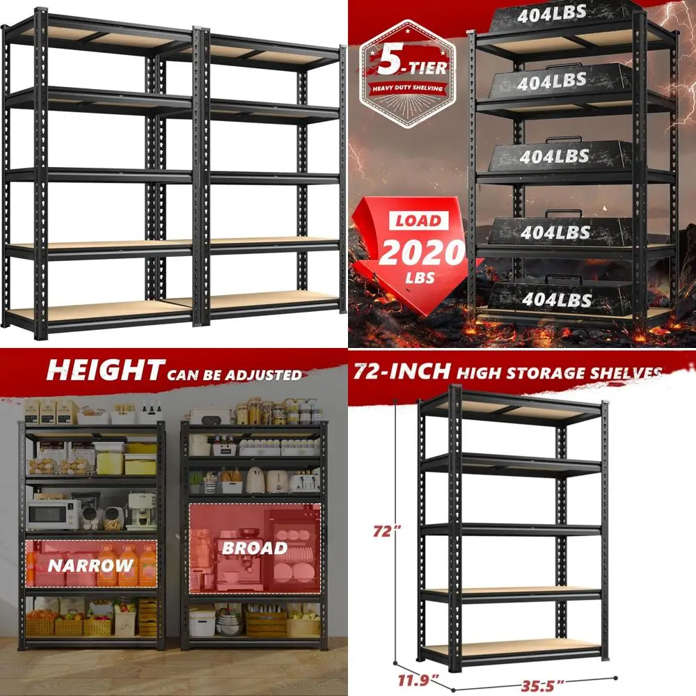 

Сверхмощные регулируемые 5-ярусные гаражные стеллажи для хранения с универсальной стойкой — идеально подходят для организации домашней мастерской