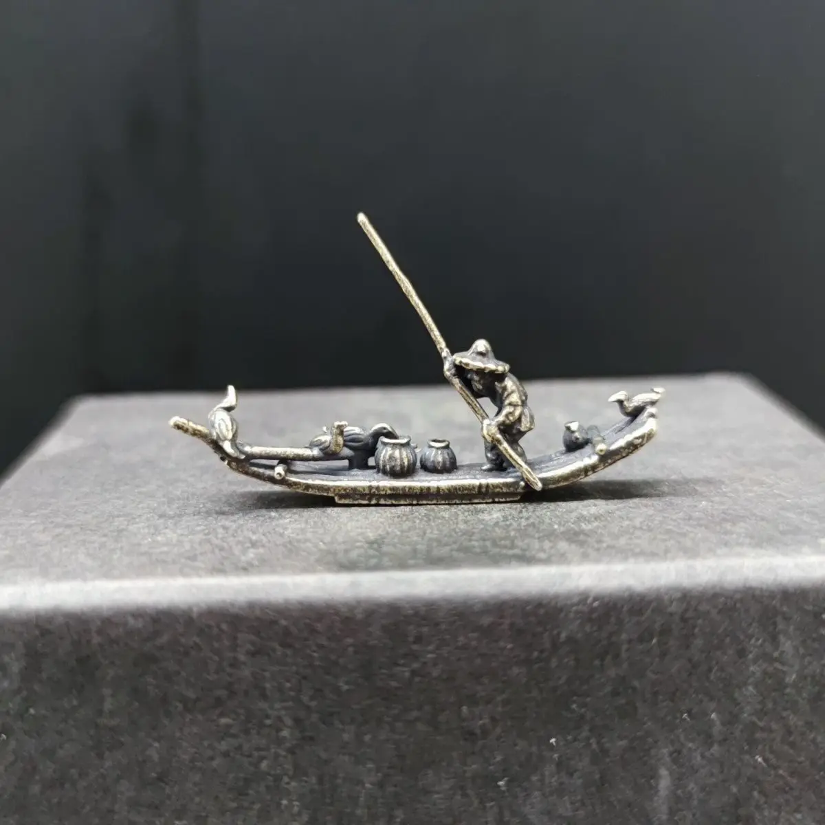 Ancient Style Raft Pure Brass Painted Bonsai Rockery Dry Stone, Micro Landscape Accessories, Ornaments