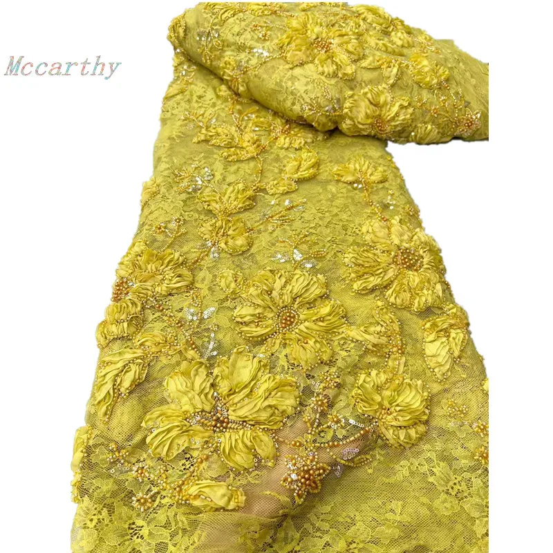 

Новейшая африканская 3D-ткань с цветочным кружевом, тюль с пайетками из Дубая, вышитая аппликация, нигерийская ткань для шитья 2026 года