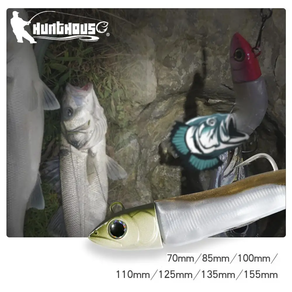 Leurre souple en silicone Hunthouse Barre T. Minnow 70/85/100/110/125/135/155mm pour la pêche au bar et au brochet LW216