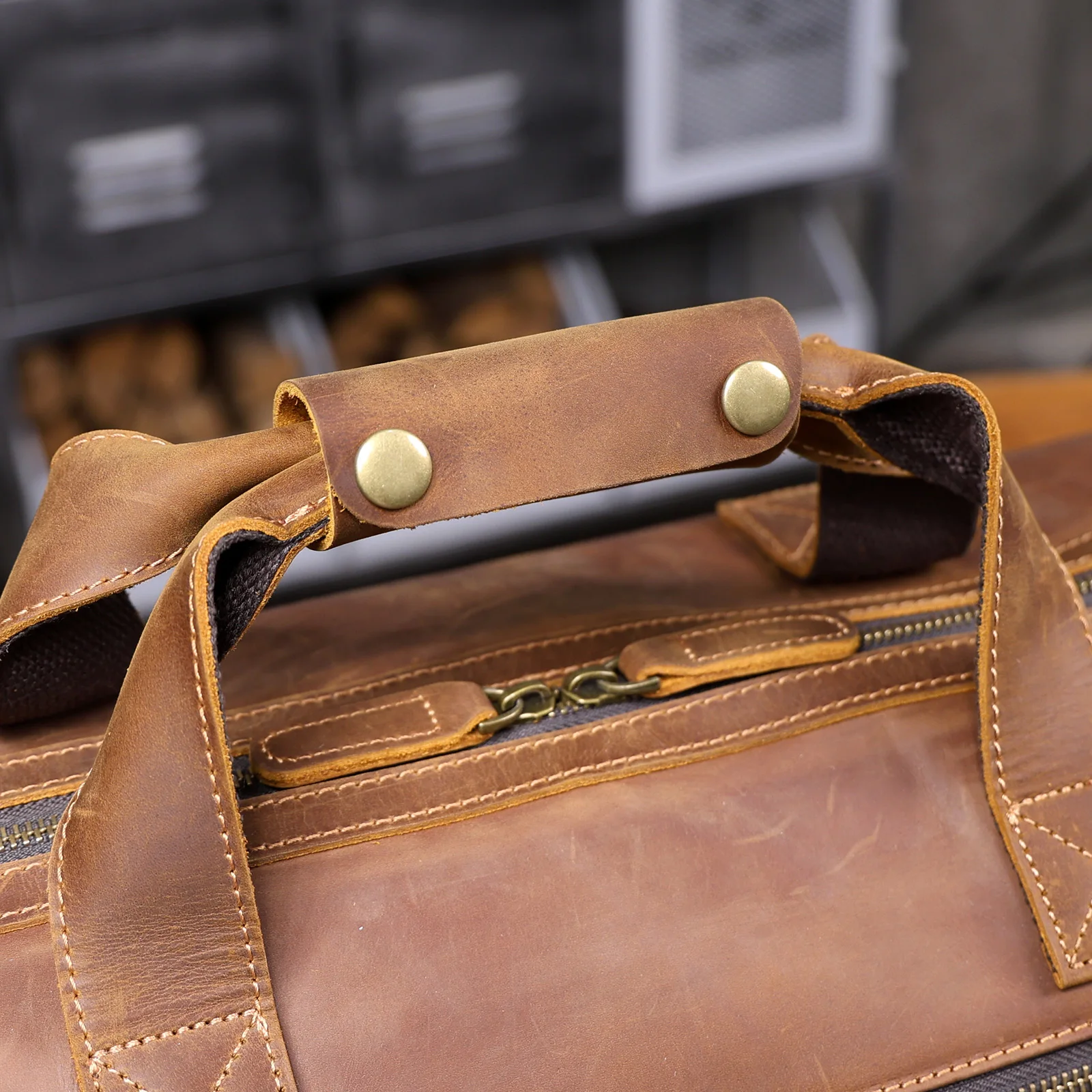S.WORKER Vintage Vollnarbiges Rindsleder Reisetasche Große Kapazität Handgepäck Echtleder Weekender-Tasche – Detail 24