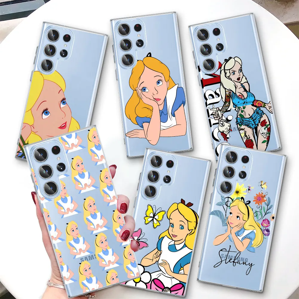 Soft Case for Samsung Galaxy S23 S20 S21 FE S22 S24 Ultra S8 S10 Lite S9 Plus S10e Transparent Phone Cover Alice Cute Disney