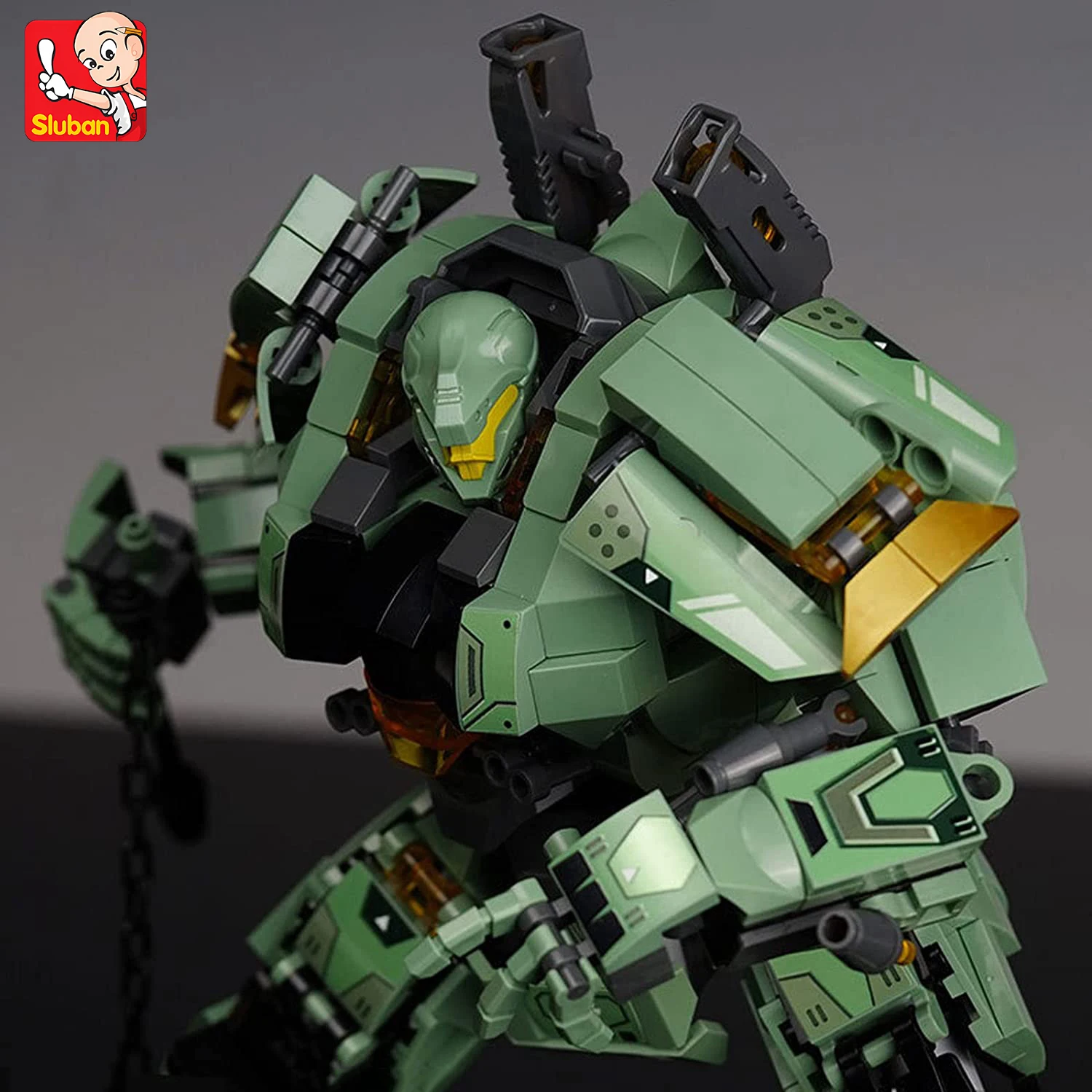 542pcs Sluban Green Warrior Robot With Chain Hammer Building Blocks Toys, Robot Battle Armor Assembling Educational Toys(No Box)