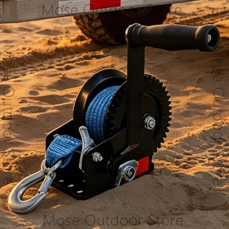 Heavy Duty Boat Trailer Winch Hand Crank Cable Pulley Hitch Webbing Towing Winch for Car Truck Marine Yacht Farm Ranch