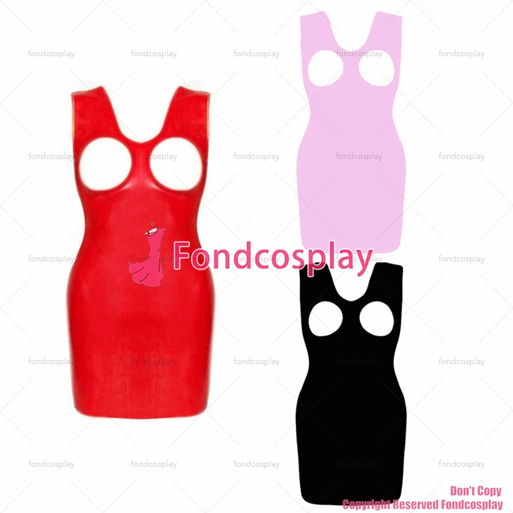 

fondcosplay adult cross dressing sissy maid French Lockable pink red black heavy PVC Dress Open breast CD/TV[G3971]
