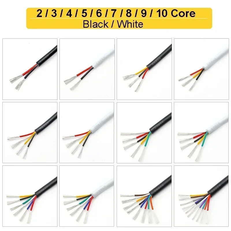 Electronic Audio Wire 2 3 4 5 6 7 8 9 10 Core MultiColor Sheathed Cable 28 26 24 22 20 18 AWG for Auto Car Speaker LED Strip DIY