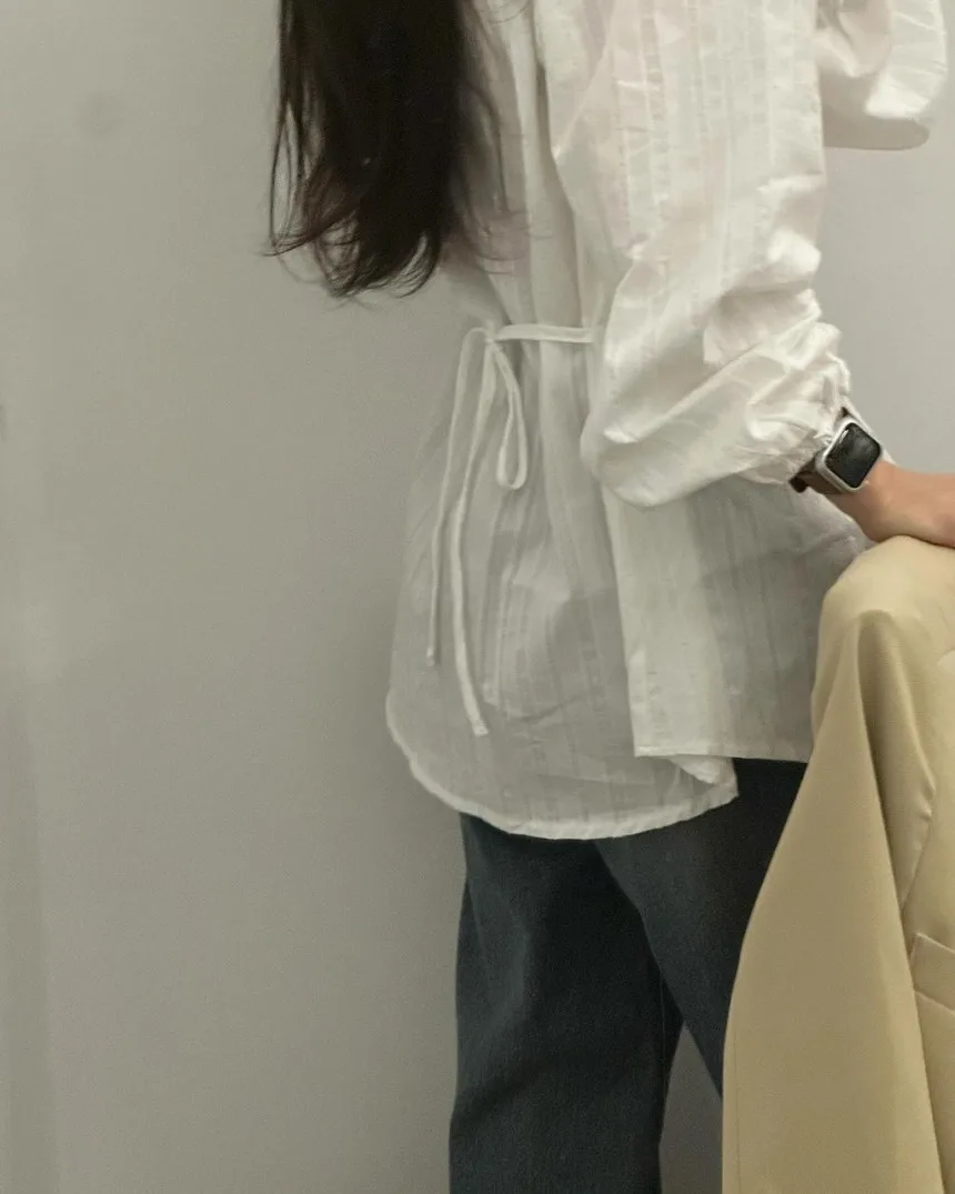 Single Breasted Woman Shirts & Blouses Korean Chic Stripe Blusas Mujer 2024 Ropa O-neck Long Sleeve Camisas Gentle Blusa