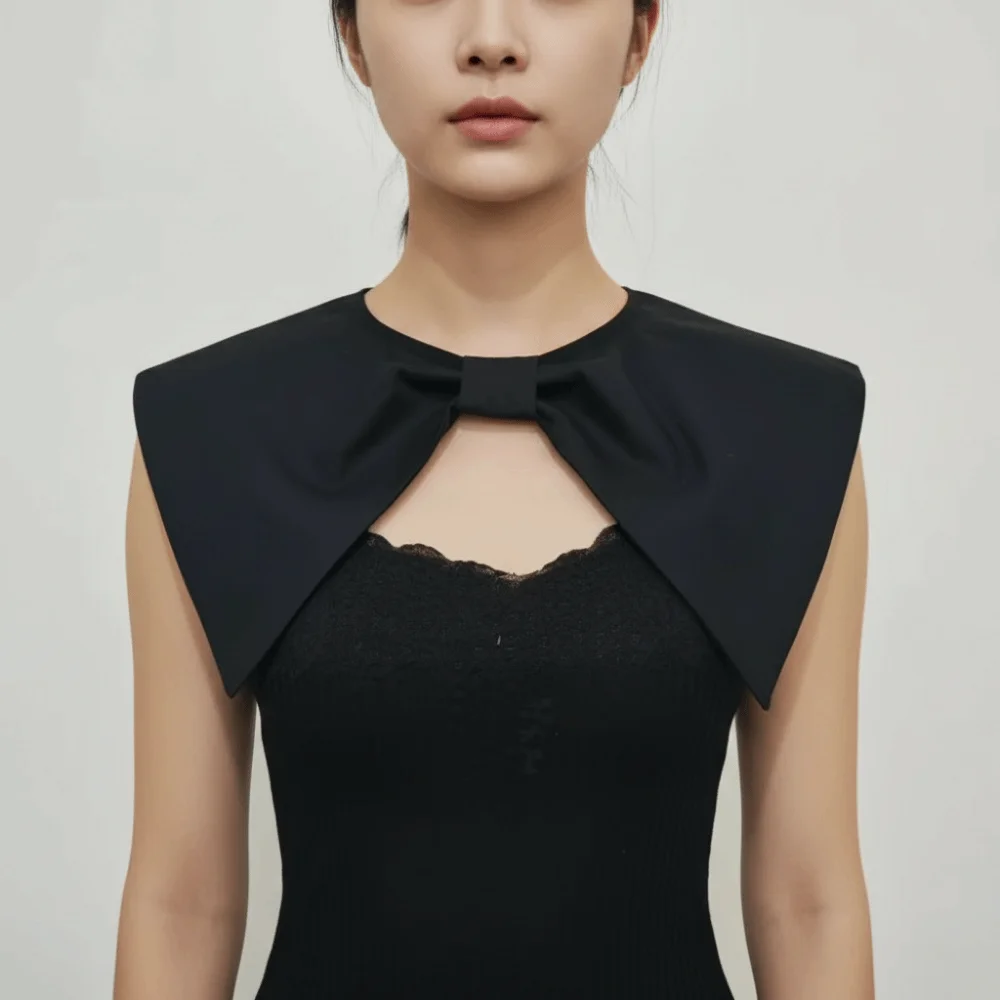 Elegant Detachable Large Pointed Collar Bowknot Age-reducing Fake Collar Decorative Shawl Shouder Wraps