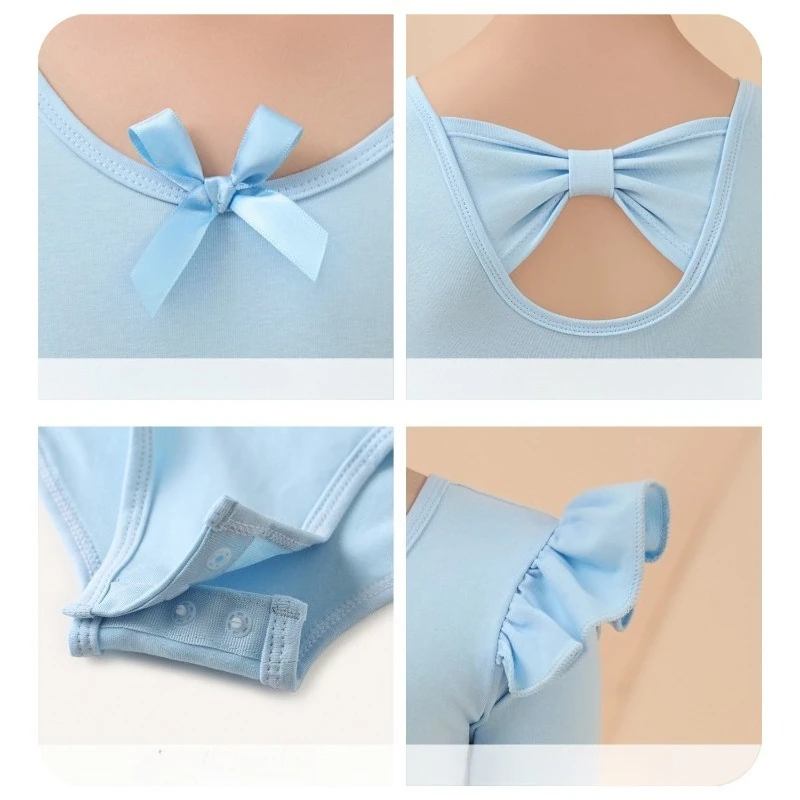 Ruffle Long Sleeve for Girls Ballet Leotards Low Back Gymnastic Dance Outfits Cotton Stretch Basic for Toddler Professional Exam