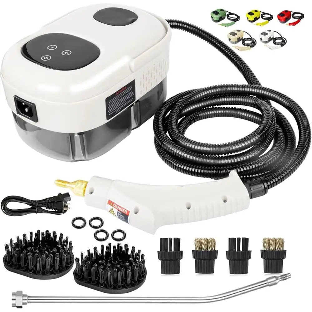 منظف بخار محمول باليد بقوة 2500 وات، تسخين سريع، منظف تنجيد 15 ثانية مع 5 فرش وقضيب ممتد